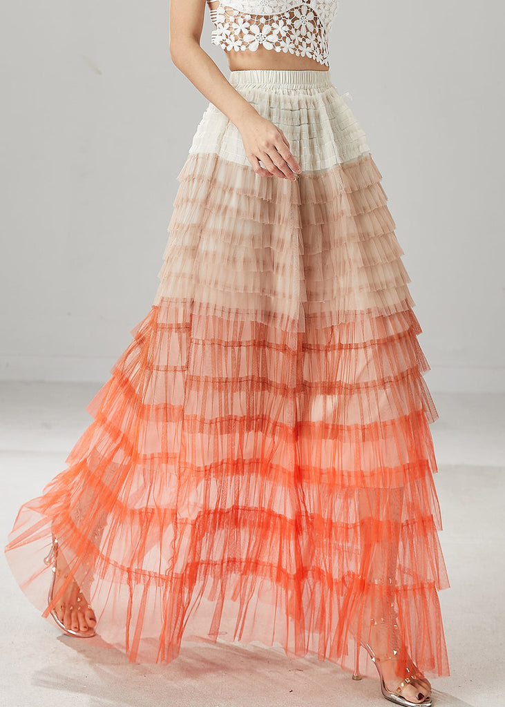 Organic Orange Ruffled Patchwork Tulle Skirts Summer YU1027 Ada Fashion