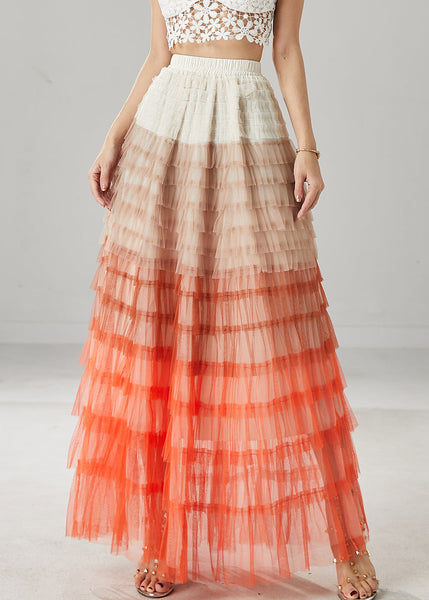 Organic Orange Ruffled Patchwork Tulle Skirts Summer YU1027 Ada Fashion