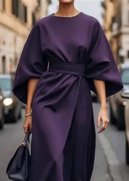 Sleeve Organic Dress Purple Solid Tunic Long Batwing FashionChic