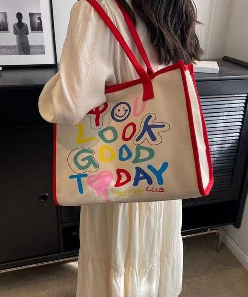 Organic Red Graphic Canvas Large Capacity Satchel Bag Handbag II041 Bag-BGS240825