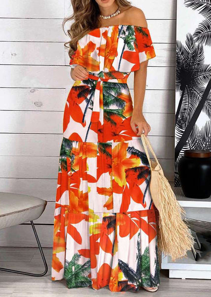 Tunic Red Long Patchwork Summer Organic Slash Neck Dresses FashionChic