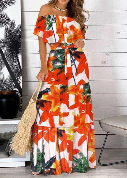 Tunic Red Long Patchwork Summer Organic Slash Neck Dresses FashionChic