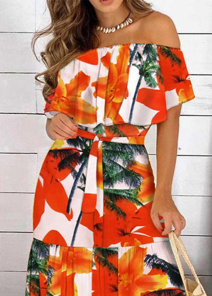 Tunic Red Long Patchwork Summer Organic Slash Neck Dresses FashionChic