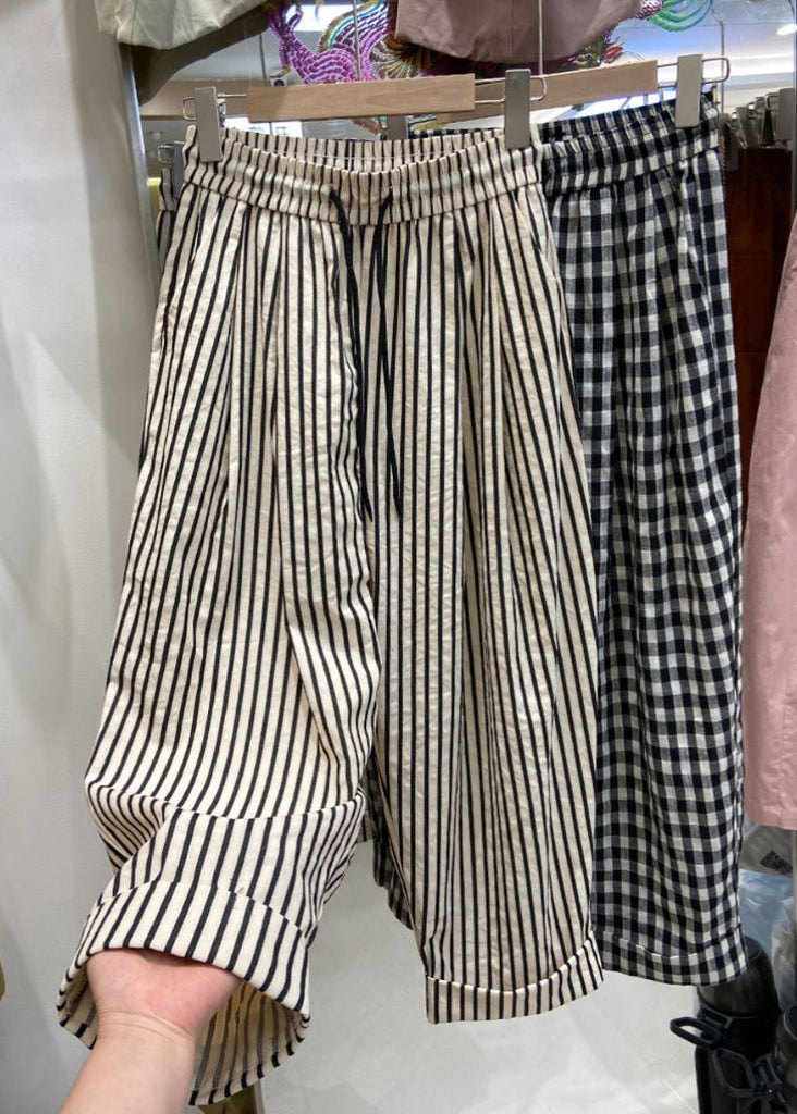 Organic Striped Elastic Waist Crop Pants Summer AP062 GK-CPTS240718