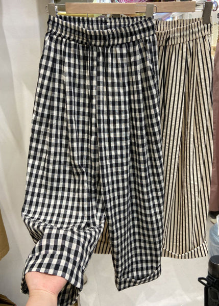 Organic Striped Elastic Waist Crop Pants Summer AP062 GK-CPTS240718