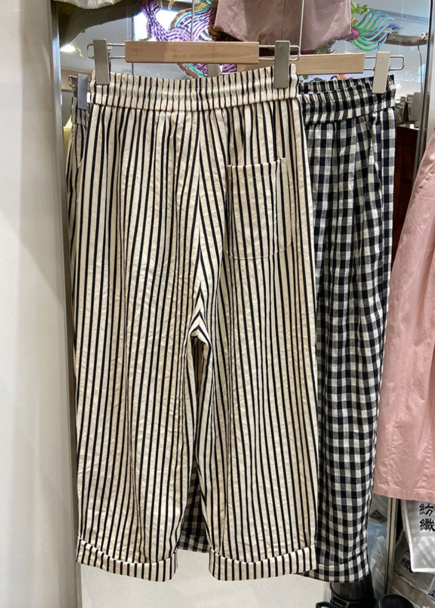 Organic Striped Elastic Waist Crop Pants Summer AP062 GK-CPTS240718