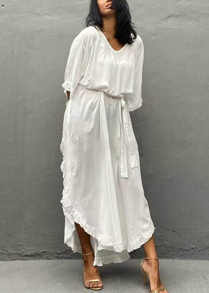 Ruffles Dresses Organic Vacation Cotton White Summer Oversized FashionChic
