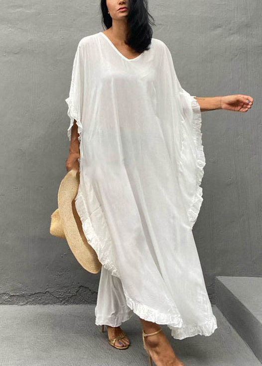 Ruffles Dresses Organic Vacation Cotton White Summer Oversized FashionChic