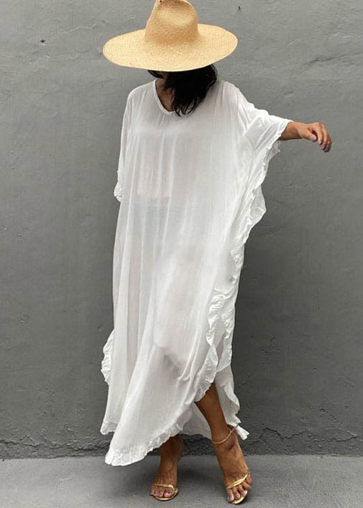 Ruffles Dresses Organic Vacation Cotton White Summer Oversized FashionChic