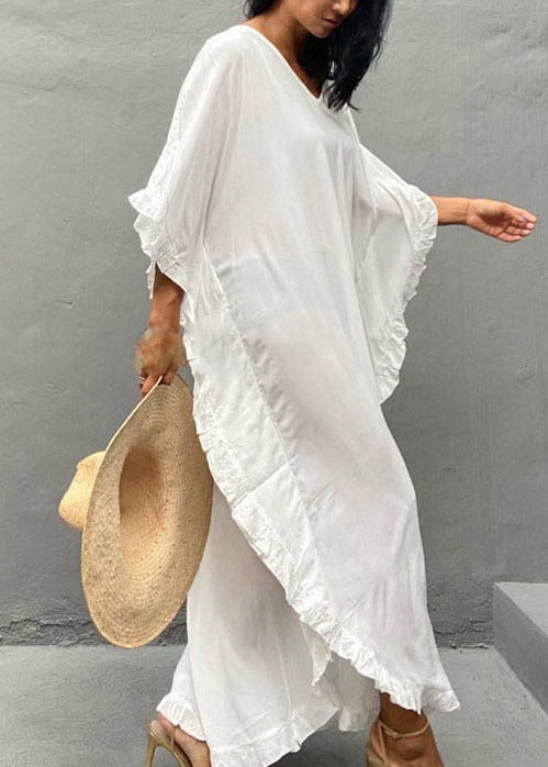 Ruffles Dresses Organic Vacation Cotton White Summer Oversized FashionChic