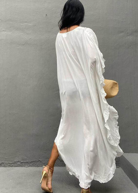 Ruffles Dresses Organic Vacation Cotton White Summer Oversized FashionChic