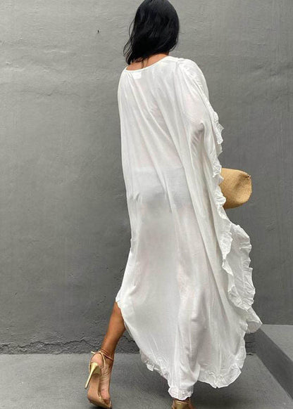 Ruffles Dresses Organic Vacation Cotton White Summer Oversized FashionChic