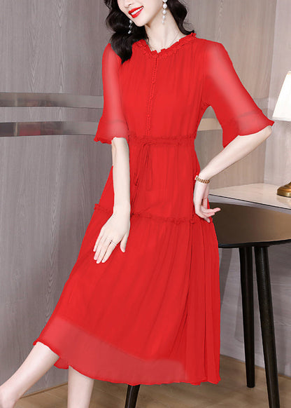 Organic White Ruffled Patchwork Drawstring Silk Dress Summer BB002 Hawaii-SDL240622