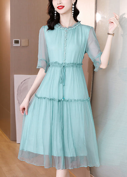 Organic White Ruffled Patchwork Drawstring Silk Dress Summer BB002 Hawaii-SDL240622