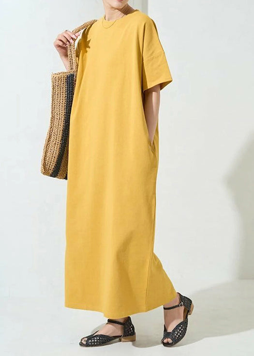 Cotton Yellow Organic Oversized Dresses Robe Summer FashionChic