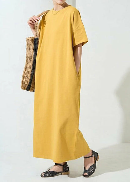 Cotton Yellow Organic Oversized Dresses Robe Summer FashionChic