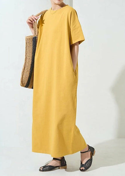 Cotton Yellow Organic Oversized Dresses Robe Summer FashionChic