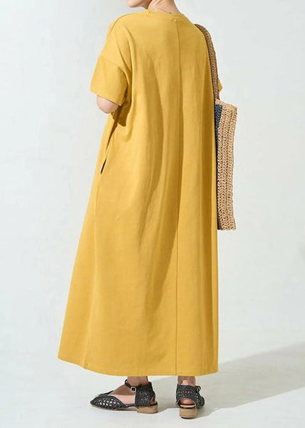 Cotton Yellow Organic Oversized Dresses Robe Summer FashionChic