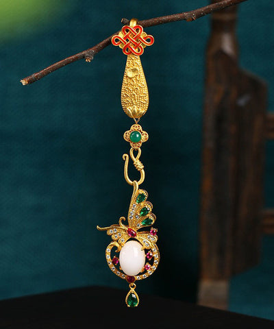 Oriental Women Rain Ancient Gold Jade Agate Butterfl Brooches KX1082 Ada Fashion