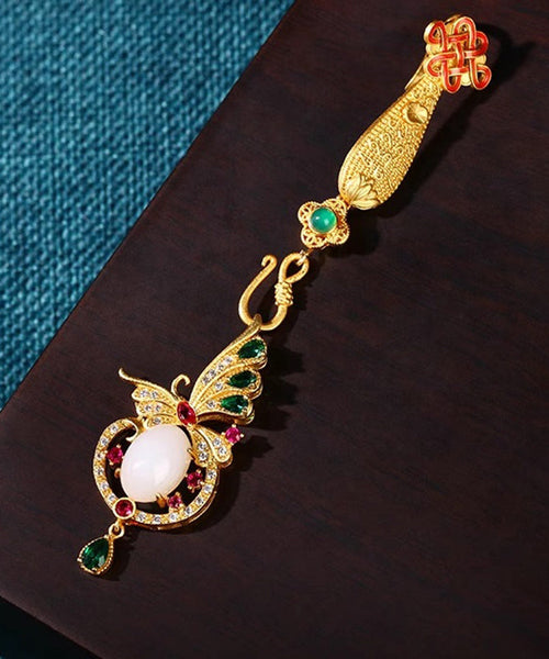 Oriental Women Rain Ancient Gold Jade Agate Butterfl Brooches KX1082 Ada Fashion