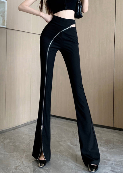 Cotton Black Trousers Up Spring Zip Side Flared Original Open FashionChic