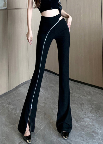 Cotton Black Trousers Up Spring Zip Side Flared Original Open FashionChic
