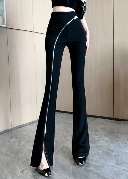 Cotton Black Trousers Up Spring Zip Side Flared Original Open FashionChic