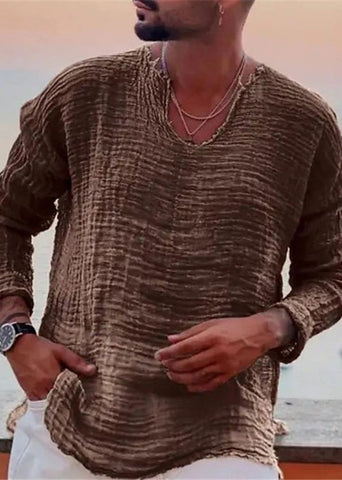 Men Open Side Fall Solid Cotton Original T Shirts Coffee FashionChic