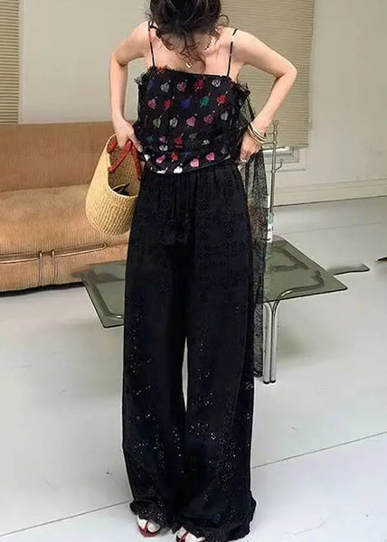 Original Design Apricot High Waist Hollow Out Lace Wide Leg Pants Summer HA1008 Ada Fashion