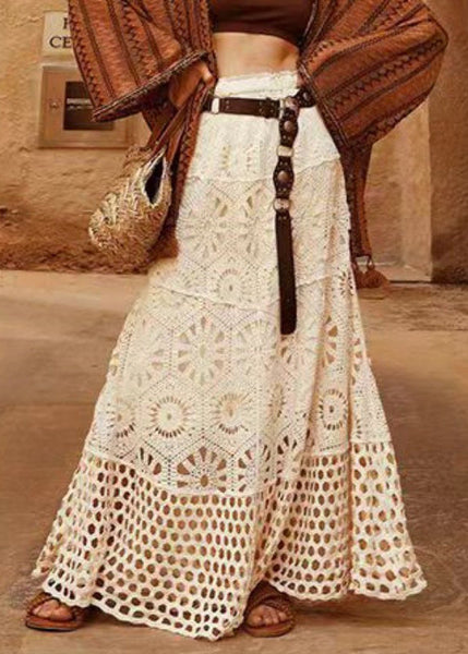 Line A Original Skirt Patchwork Elastic Beige Design Lace Waist FashionChic