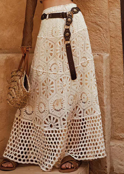 Line A Original Skirt Patchwork Elastic Beige Design Lace Waist FashionChic
