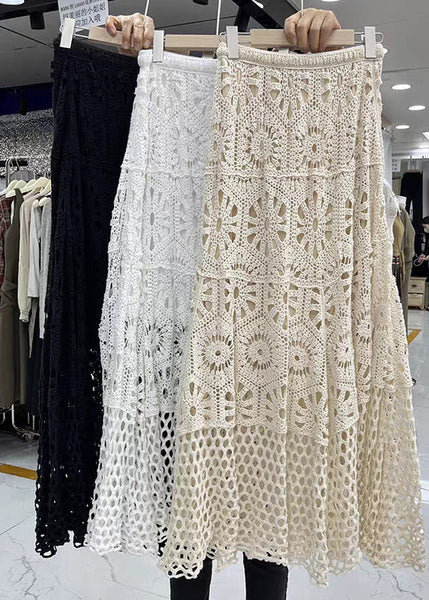 Line A Original Skirt Patchwork Elastic Beige Design Lace Waist FashionChic