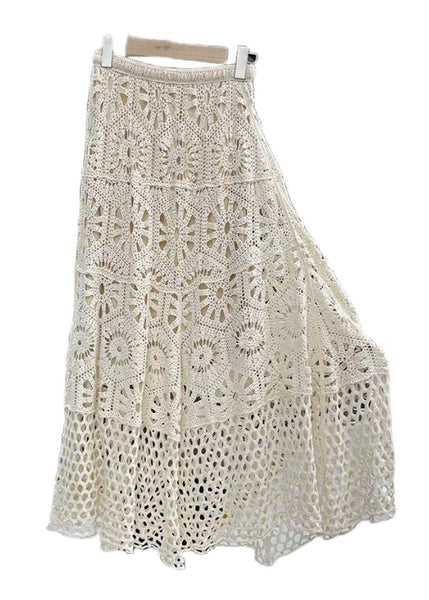 Line A Original Skirt Patchwork Elastic Beige Design Lace Waist FashionChic