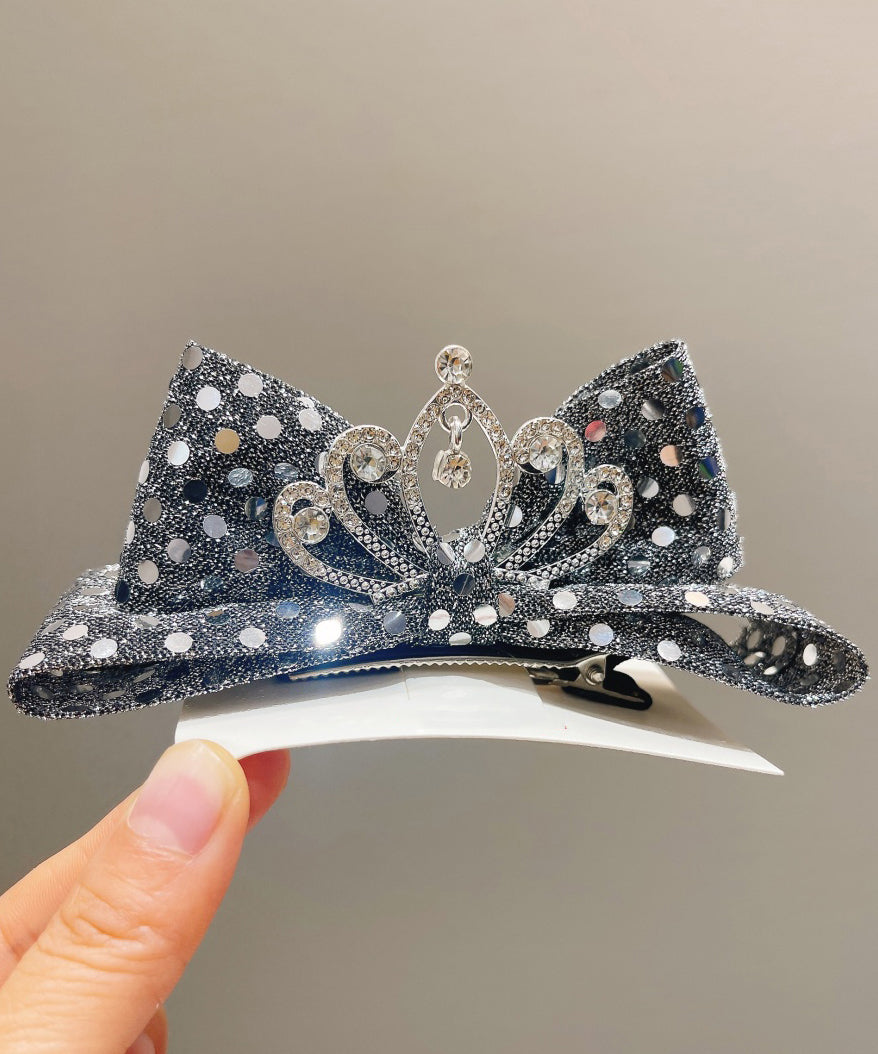 Original Design Black Alloy Zircon Bow Sequins Crown Kids Hairpin YG037 ABC