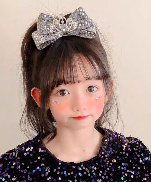 Original Design Black Alloy Zircon Bow Sequins Crown Kids Hairpin YG037 ABC