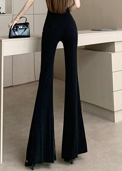 Draping Black Patchwork Trousers Original Design Flared Lace FashionChic