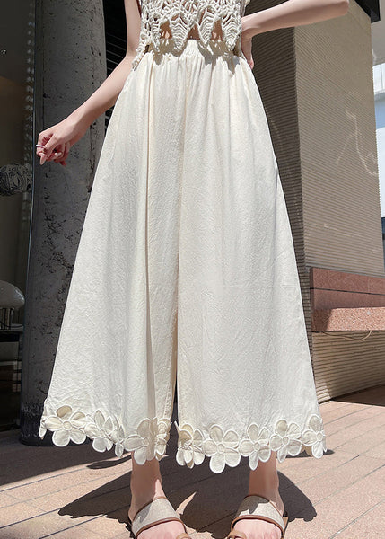 Patchwork Design Pants Leg Wide Cotton Black Original Floral FashionChic