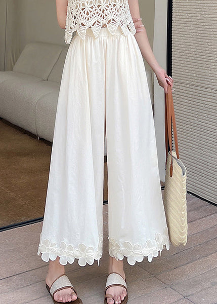 Patchwork Design Pants Leg Wide Cotton Black Original Floral FashionChic