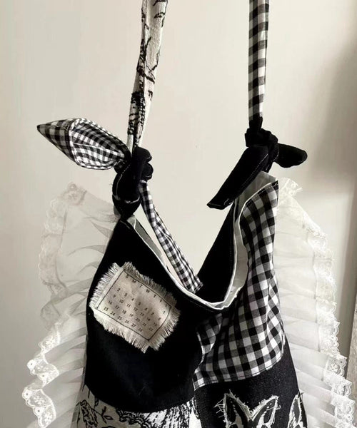 Original Design Black Lace Ruffles Patchwork Canvas Satchel Handbag WI029 Bag-BGS241105