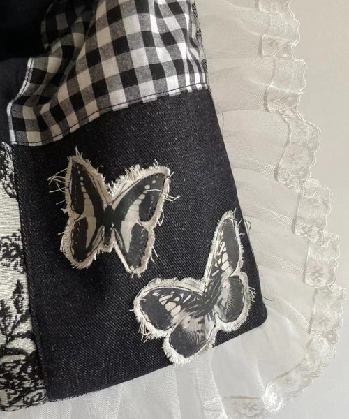 Original Design Black Lace Ruffles Patchwork Canvas Satchel Handbag WI029 Bag-BGS241105