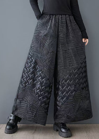 Original Leg Oversized Summer Jacquard Wide Design Pants Black FashionChic