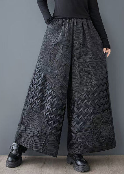 Wide Pants Design Original Black Leg Oversized Jacquard Summer FashionChic