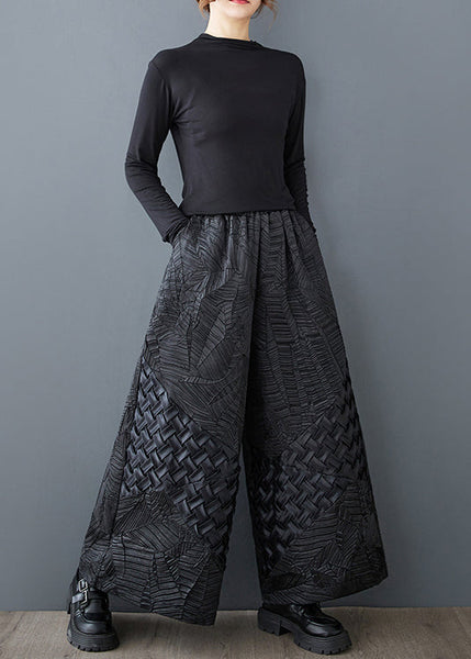 Original Leg Oversized Summer Jacquard Wide Design Pants Black FashionChic