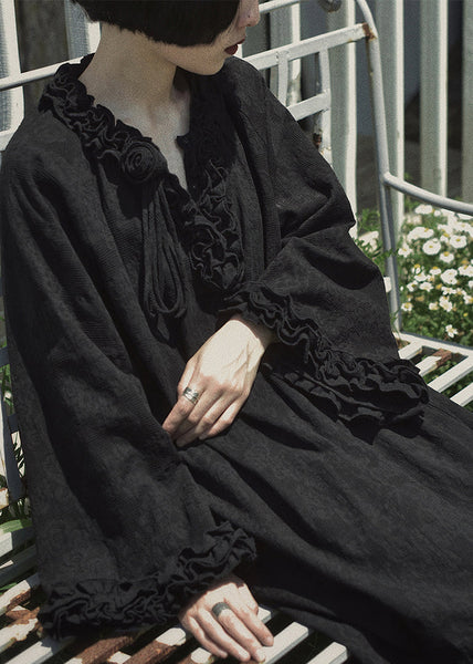 Original Design Black Ruffled Patchwork Cotton Dress Spring YZ027 ABC