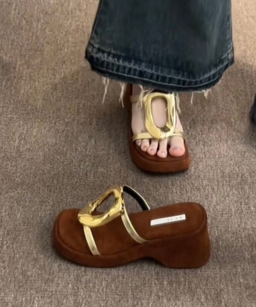 Original Design Black Sequined Splicing Wedge Heels Slide Sandals AA025 shoe-CS240815