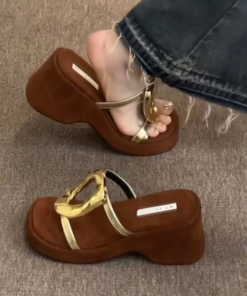 Original Design Black Sequined Splicing Wedge Heels Slide Sandals AA025 shoe-CS240815