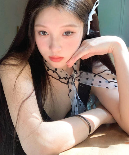 Original Design Black Tulle Dot Print Thin Silk Scarf YA009 ABC