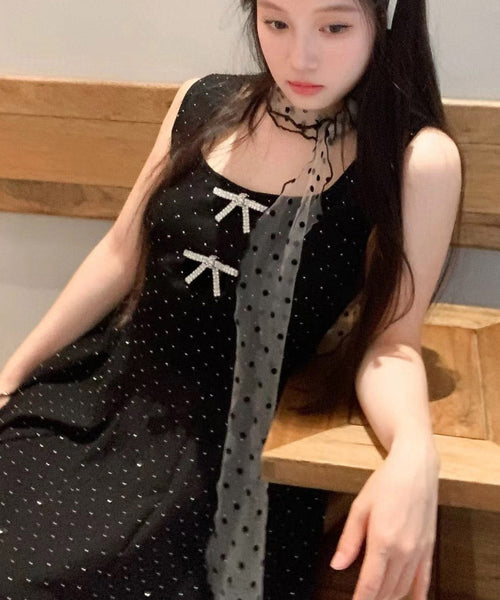 Original Design Black Tulle Dot Print Thin Silk Scarf YA009 ABC