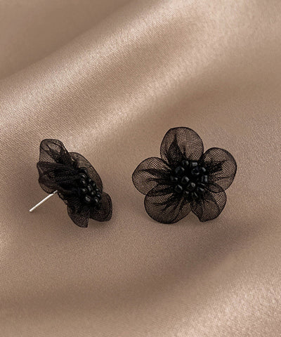 Design Tulle Black Original Floral Stud Earrings FashionChic