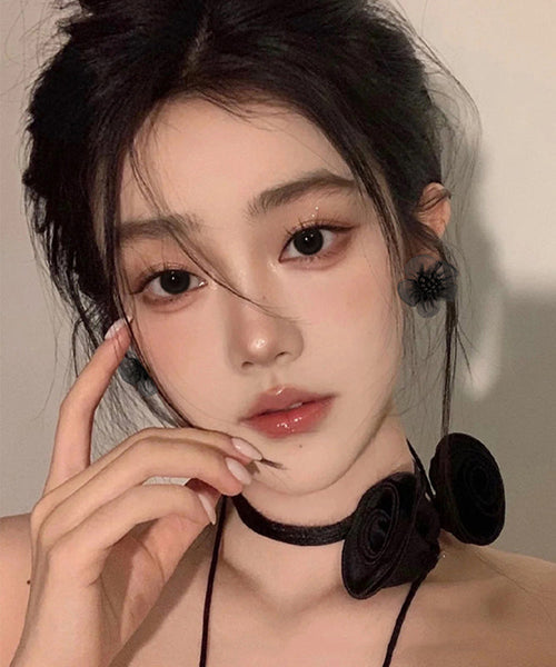 Design Tulle Black Original Floral Stud Earrings FashionChic